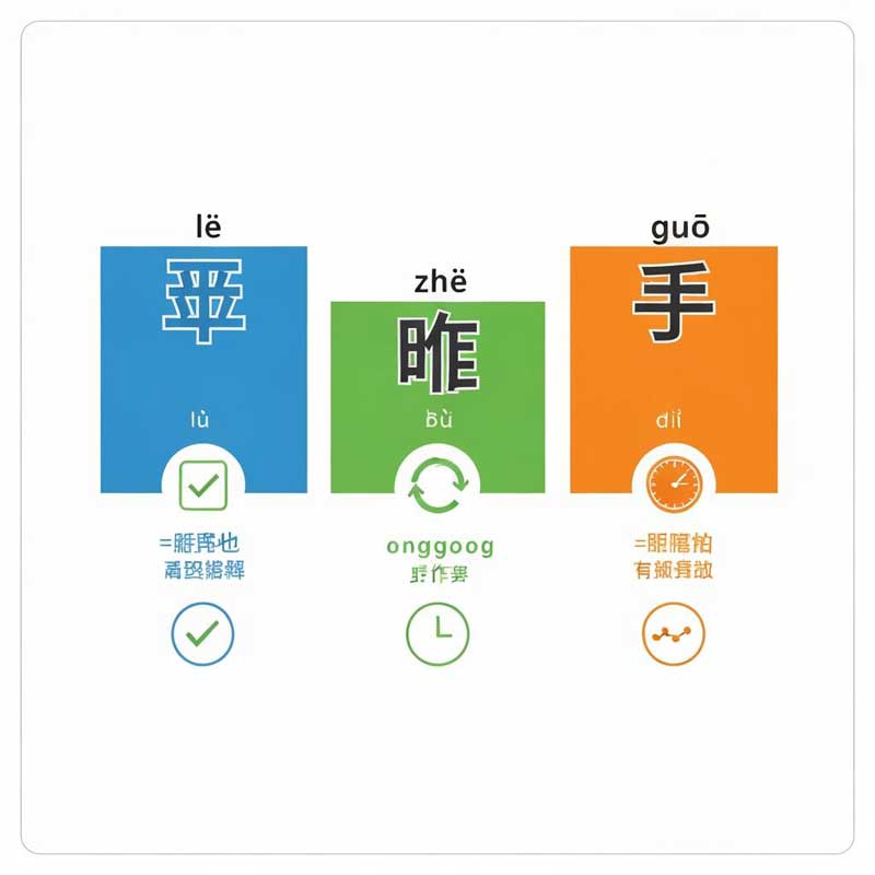 Educational infographic showing the three main Chinese aspect particles: 了 (le), 着 (zhe), and 过 (guo) with their functions