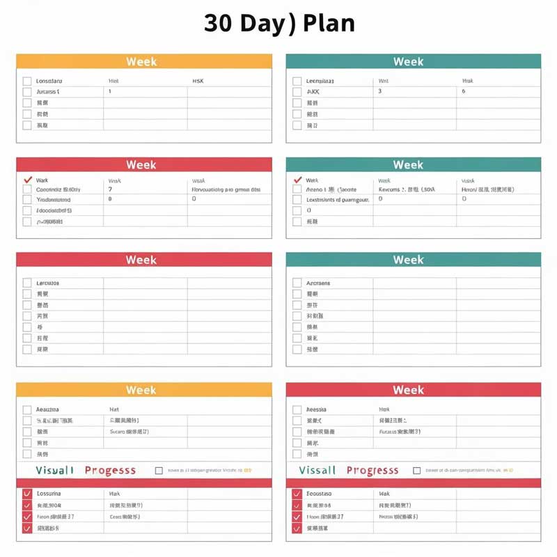 Month-long study plan calendar for preparing for HSK 1 exam