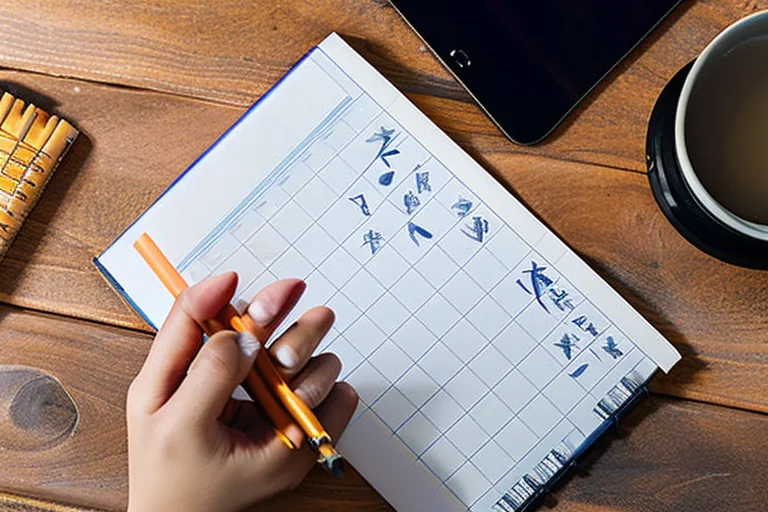 Student writing Chinese characters with brush pen for HSK writing test preparation
